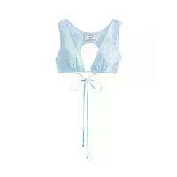 ราคา KLOSET (RS24)เสื้อครอป ผ้าปักkloset ผูกหลัง สำหรับผู้หญิง สีฟ้า XS (MKP1642297)