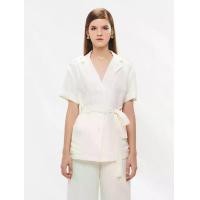 ราคา Shaka เสื้อเบลาส์ผู้หญิง เสื้อทรงซาฟารี กระดุมหน้า มีสายผูกเอว สีขาว L (MKP1962882)