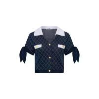 ราคา ASV ( SS25 ) เสื้อเบลาส์ผู้หญิง แขนสั้น ผ้าไหมพรมถักลายสีเหลี่ยม สีกรมท่า M (GRMKPPR000169410)