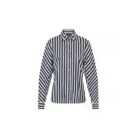 ราคา ASAVA (SS25)เสื้อเชิ้ตผู้หญิงแขนยาว แต่งกระดุมที่ข้อมือ ชายเสื้อโค้ง ผ้าลายทาง สีกรมท่า S (MKP1961685)