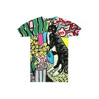 ราคา YODYOKO เดรสผู้หญิงทรงหลวมแขนยางยืด - สีเขียว : ลายแมวดำนอนหงายและเพลิดเพลินกับการเล่นบนโต๊ะในสวนดอกไม้ Free Size (GRMKPPR000158007)