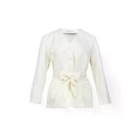 ราคา Shaka เสื้อเบลาส์ผู้หญิง แจ็คเก็ตผ้าแจ็คการ์ดทอซาติน คอวี ดีเทลเทเลอร์ สีขาว M (MKP1893548)