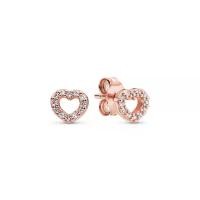 ราคา PANDORA ต่างหู PANDORA Rose heart stud earrings with clear cubic zirconia สีโรส (MKP1016193)