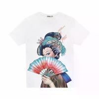 ราคา ICONIC เสื้อยืด พิมพ์ลาย หน้าหุ่นยนต์ เกอิชา ถือพัด รุ่น Fan5330 สีขาว L (MKP1073230)