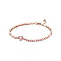 ราคา PANDORA สร้อยข้อมือ Heart 14k rose gold-plated tennis bracelet with orchid pink crystal สีโรส 20 cm (MKP1203282)