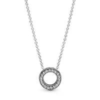 ราคา PANDORA สร้อยคอ Pandora Logo Pavé Circle Collier สีเงิน 45cm (MKP0600739)