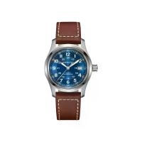 ราคา HAMILTON นาฬิกาข้อมือผู้ชาย Khaki Field Auto 42mm รุ่น H70605540 น้ำเงิน - สายหนังสีน้ำตาล (MKP2000596)