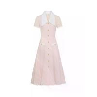 ราคา ASV ( SS25 )เดรสผู้หญิง แขนสั้น คอวี แต่งปกเสื้อ ผ้าลายเกลียวเชือก สีชมพู XS (MKP2024374)
