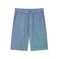 ราคา GIORDANO กางเกงขาสั้นผู้ชาย Slim Linen Bermuda Shorts สีฟ้า Indigo blue x White M (GRMKPPR000167394)