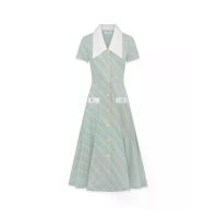 ราคา ASV ( SS25 )เดรสผู้หญิง แขนสั้น คอวี แต่งปกเสื้อ ผ้าลายเกลียวเชือก สีเขียว S (GRMKPPR000180279)