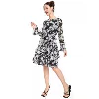 ราคา FOF ชุดเดรสผู้หญิง คอกลม ผูกเอว ชายระบาย สีดำ XL (CDS22219480)