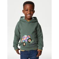 ราคา MARKS & SPENCER KIDS เสื้อฮู้ดเด็กเล็กผู้ชาย Cotton Rich Monster Truck สีDark Sage 3-4 Years (CDS99829681)