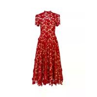 ราคา ASAVA ( AW24 )เดรสผู้หญิง ทรงฟิตแอนด์แฟลร์ คอปีน แขนสั้น ผ้าลูกไม้ตาไก่ 3 มิติ สีแดง S (MKP1890136)