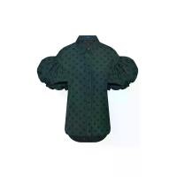 ราคา ASAVA ( SS25 )เสื้อเชิ้ตผู้หญิง แขนพองสั้น ชายเสื้อโค้ง ผ้าลายจุด สีเขียว S (MKP2029457)
