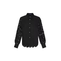ราคา ASAVA ( AW24 )เสื้อเชิ้ตผู้หญิง แขนยาว กระดุมหน้า ผ้าลูกไม้ตาไก่ 3 มิติ สีดำ M (MKP1890252)