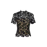 ราคา ASAVA ( AW24 )เสื้อเบลาส์ผู้หญิง คอปีน แขนสั้น ผ้าลูกไม้ตาไก่ 3 มิติ สีดำ S (MKP1890312)