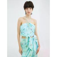 ราคา KLOSET (SS24)เสื้อคล้องคอลายดอกไม้ ผูกโบว์ด้านหน้า สำหรับผู้หญิง ฟ้า M (GRMKPPR000122644)