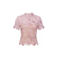 ราคา ASAVA ( AW24 )เสื้อเบลาส์ผู้หญิง คอปีน แขนสั้น ผ้าลูกไม้ตาไก่ 3 มิติ สีชมพู XS (MKP1890147)