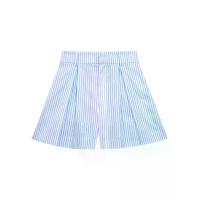 ราคา KLOSET (RS23)กางเกงขาสั้นจีบหน้า ลายริ้ว สีฟ้า S (GRMKPPR000013546)