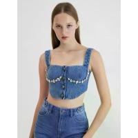 ราคา KLOSET (RS24)เสื้อยีนส์สายเดี่ยว แต่งอะไหล่เพรชใต้อก สำหรับผู้หญิง สีฟ้า XS (GRMKPPR000097104)