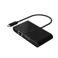 ราคา BELKIN Belkin มัลติมีเดียอะแดปเตอร์ USB-C ให้เชื่อมต่อสัญญาณภาพที่พอร์ต VGA, HDMI (รองรับความละเอียดภาพ 4K) เชื่อมต่อสายแลน และพอร์ต USB 3.0 (AVC005btBK) (MKP0688832)