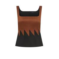 ราคา ASAVA ( SS25 )เสื้อผู้หญิง ทรงคอร์เซ็ท คอเหลี่ยม แขนกุด ซิปหลัง ตัดต่อผ้าดัชเชสซาตินสองสี สีน้ำตาล M (MKP2091203)