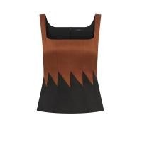 ราคา ASAVA ( SS25 )เสื้อผู้หญิง ทรงคอร์เซ็ท คอเหลี่ยม แขนกุด ซิปหลัง ตัดต่อผ้าดัชเชสซาตินสองสี สีน้ำตาล L (MKP2091214)