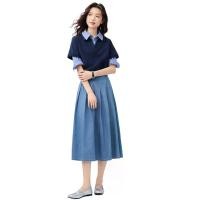 ราคา GIORDANO กระโปรงยีนส์ผู้หญิง lightweight pleated long denim skirt สีฟ้า Mid Blue XL (MKP2066701)