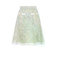 ราคา ASV ( SS25 )กระโปรงผู้หญิง ทรงแฟลร์ แต่งปากกระเป๋าและชายกระโปรง แต่งกระดุมทอง ซิปหลัง ผ้าทวีต สี Lemon Green L (MKP2090336)