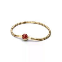 ราคา PANDORA สร้อยข้อมือ Disney Beauty and the Beast Enchanted Rose Snake Chain Bracelet สีทอง 17cm (MKP2090226)