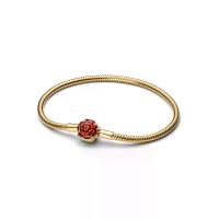 ราคา PANDORA สร้อยข้อมือ Disney Beauty and the Beast Enchanted Rose Snake Chain Bracelet สีทอง 18cm (MKP2090222)
