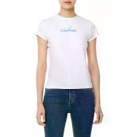 ราคา CALVIN KLEIN เสื้อยืดคอกลมแขนสั้นผู้หญิง Script Logo ทรง Slim สีขาว S (MKP1991542)