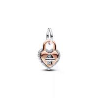 ราคา PANDORA ชาร์ม Pandora Padlock heart sterling silver and 14k rose gold-plated dangle with clear cubic zirconia Free Size (MKP1627706)