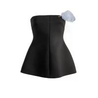 ราคา VICKTEERUT เสื้อผู้หญิงเกาะอก ผ้านีโอพรีน ตกแต่งเข็มกลัดขนนก สีดำ M (MKP2092808)