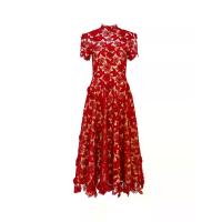 ราคา ASAVA ( AW24 )เดรสผู้หญิง ทรงฟิตแอนด์แฟลร์ คอปีน แขนสั้น ผ้าลูกไม้ตาไก่ 3 มิติ สีแดง M (GRMKPPR000154870)