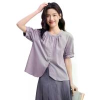 ราคา GIORDANO เสื้อเชิ้ตแขนสั้นคอจีนผู้หญิง Online Exclusive Linen Ruffle Shirt สีม่วง XL (GRMKPPR000186354)