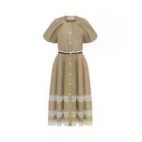 ราคา ASV (AW24)เดรสผู้หญิง ทรงบอลลูน คอกลม จีบรอบ แต่งชายลูกไม้ สีเบจ S (MKP1879695)