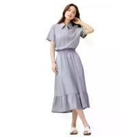 ราคา GIORDANO ชุดเดรสยาวผู้หญิง Turndown collar elastic tapered-waist shirt dress สีเทา Grey Purple S (GRMKPPR000187171)