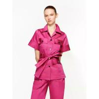 ราคา ASAVA ( SS24 ) เสื้อเชิ้ตผู้หญิง แขนสั้น กระดุมหน้า คาดเข็มขัด ผ้าลายทาง สีชมพู M (GRMKPPR000121603)
