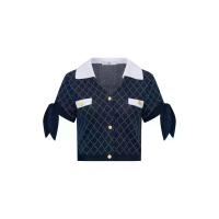 ราคา ASV ( SS25 ) เสื้อเบลาส์ผู้หญิง แขนสั้น ผ้าไหมพรมถักลายสีเหลี่ยม สีกรมท่า S (GRMKPPR000169410)