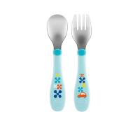 ราคา CHICCO ช้อน-ส้อม สเตนเลส สำหรับเด็ก 18 เดือนขึ้นไป Metal Cutlery 18M+ สีฟ้า (CDS89744345)