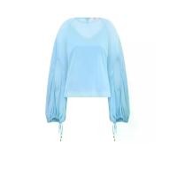 ราคา ASV ( SS25 )เสื้อผู้หญิง แขนยาว แต่งวอลลุมช่วงปลายแขน คอตั้ง โบว์ผูกด้านหลังคอ ดีเทลเจาะด้านหน้า ดีเทลผ้าเย็บกดลูกไม้ สีฟ้า L (MKP2090324)