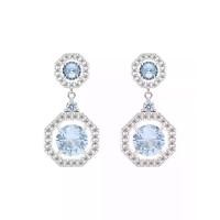 ราคา MERII ต่างหูระย้าผู้หญิงเงินชุบโรเดียมประดับ Synthetic Aquamarine ล้อมเพชร CZ (MKP2056366)