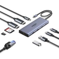 ราคา Ugreen Port Hub 10-in-1 USB-C to 2xHDMI/2xUSB-A 3.2/2x USB-C/USB-A 3.0/SD/TF+RJ45+PD(4K@60Hz) (45380) Gray (6941876243808)