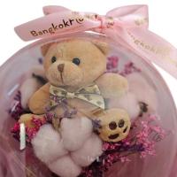 ราคา BangkokFlower ช่อดอกไม้แห้งพร้อมตุ๊กตาหมีในโดมใส (365891-734639020)