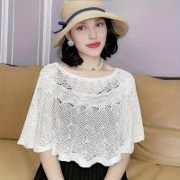 ราคา TEMU ผ้าคลุมไหล่ถักแบบโปร่ง สีพื้น ผ้าพันคอคลุมไหล่บางเบา สไตล์คลุมไหล่แบบมีระบาย กันลม คาร์ดิแกนหลวมๆ ผ้าคลุมไหล่แบบสบายๆ (17592223757455)