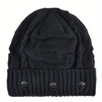 ราคา TEMU หมวกไหมพรมลายหัวกะโหลก Unisex พร้อมแผ่นปะหัวกะโหลก 3D - ขอบหมวกพับได้อุ่นสำหรับฤดูหนาว หมวกไหมพรมสีดำสำหรับผู้ชายและผู้หญิง หมวก Skullies & Beanies สำหรับผู้ชาย หมวก Bonnet gorras para hombres (1