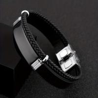 ราคา TEMU สร้อยข้อมือผู้ชายแบบปรับแต่งได้ใหม่ - สายรัดข้อมือหนังเทียมสไตล์เรโทรจากเหล็กกล้าไร้สนิม พร้อมลายสลักข้อความ, ดีไซน์สายเชือกสแตนเลสสตีล สำหรับคู่รัก, 2 แถว ตัวอักษรละ 15 ตัว (17592226739381)