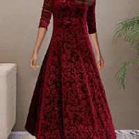 ราคา TEMU กระโปรงยาวผอมเพรียวใหม่พร้อมชายกระโปรงกว้างสำหรับผู้หญิง, ชุดเสื้อแขนยาวกำมะหยี่สีทอง (17592269595699)