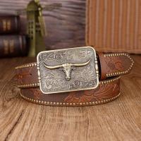 ราคา TEMU เข็มขัดคาวบอยตะวันตกสำหรับผู้ชายพร้อมหัวเข็มขัดลายวัวประณีต - เข็มขัดหนังเทียมสไตล์เก๋ในสีน้ำตาล, ดำ, หรือสีแทน - ปรับได้และหลากหลายสำหรับใส่แบบลำลองหรือทางการ (17592244929834)